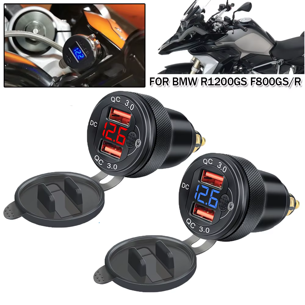 Адаптер за захранване с двоен USB порт (Quick Charge 3.0) и Type-C за BMW R1200GS, R1250GS, F800GS, R1250 GS, R1200RT, Tiger 800, 900